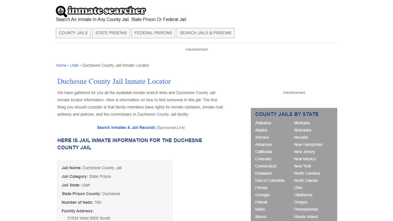 Duchesne County Jail Inmate Locator - Inmate Searcher